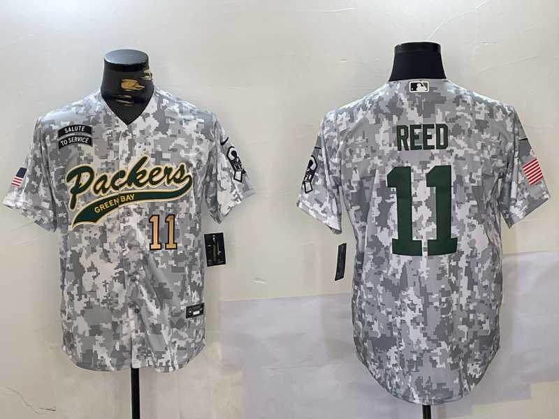Men%27s Green Bay Packers #11 Jayden Reed 2024 Arctic Camo Salute To Service Stitched Baseball Jerseys